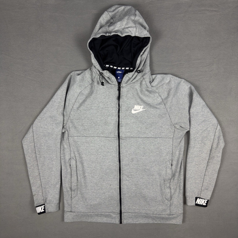 Nike Hoodie Mens Large Gray Full Zip Athletic Jacket Logo Cuff Sportswear Flaws